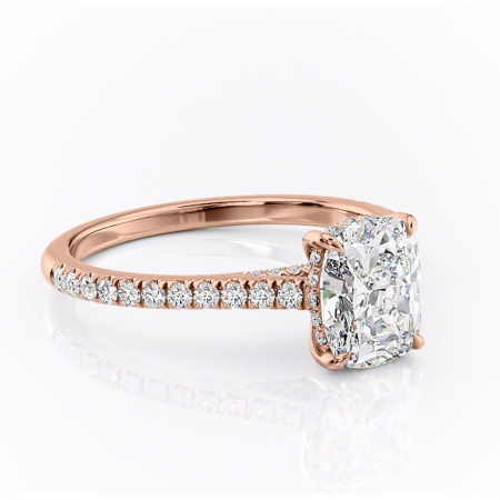 Aur roz - Inel de logodnă Zella din aur Rose 14kt cu moissanite tăietură asscher – Montură pavé rafinată pentru profil înalt | Personalizează și configurează gratuit online