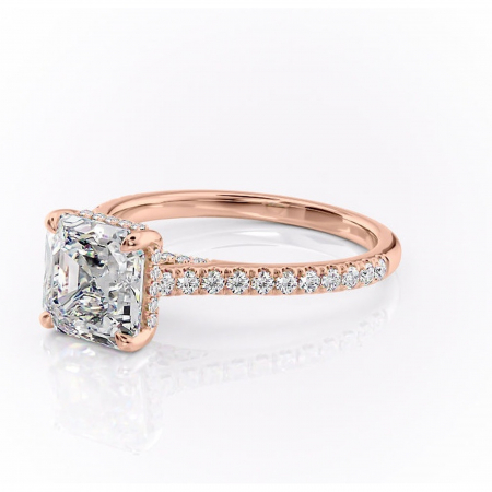 Inel de logodnă Zella din aur Rose 14kt cu moissanite tăietură asscher – Montură pavé rafinată pentru profil înalt | Personalizează și configurează gratuit online [6]