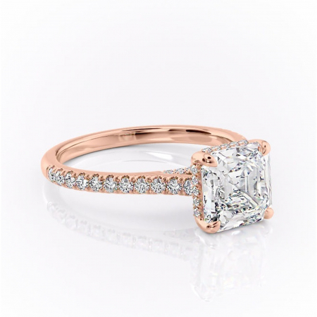 Asscher - Inel de logodnă Zella din aur Rose 18kt cu moissanite tăietură asscher – Montură pavé rafinată pentru profil înalt | Personalizează și configurează gratuit online