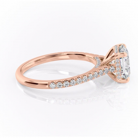 Inel de logodnă Zella din aur Rose 14kt cu moissanite tăietură asscher – Montură pavé rafinată pentru profil înalt | Personalizează și configurează gratuit online [1]