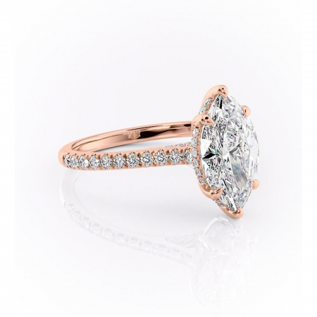 14K - Inel de logodnă Zella din aur Rose 14kt cu moissanite tăietură marquise – Montură pavé rafinată pentru profil înalt | Personalizează și configurează gratuit online