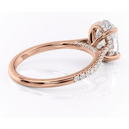 Inel de logodnă Zella din aur Rose 14kt cu moissanite tăietură ovală – Montură pavé rafinată pentru profil înalt | Personalizează și configurează gratuit online [2]
