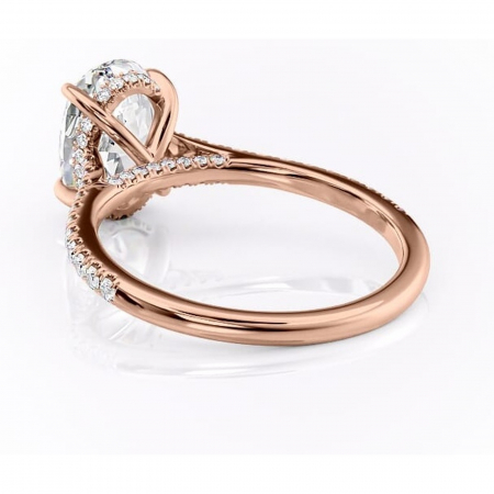 Inel de logodnă Zella din aur Rose 14kt cu moissanite tăietură ovală – Montură pavé rafinată pentru profil înalt | Personalizează și configurează gratuit online [3]