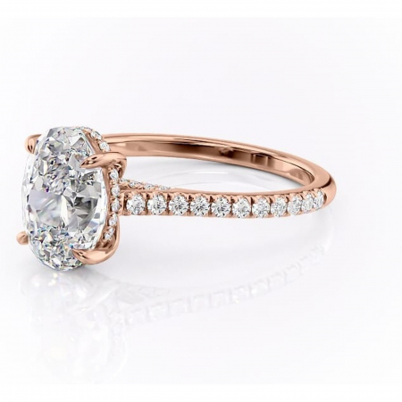 Inel de logodnă Zella din aur Rose 14kt cu moissanite tăietură ovală – Montură pavé rafinată pentru profil înalt | Personalizează și configurează gratuit online [6]
