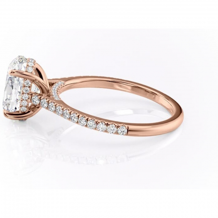 Inel de logodnă Zella din aur Rose 14kt cu moissanite tăietură ovală – Montură pavé rafinată pentru profil înalt | Personalizează și configurează gratuit online [5]