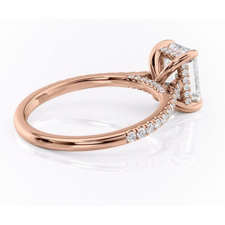 Inel de logodnă Zella din aur Rose 14kt cu moissanite tăietură radiantă – Montură pavé rafinată pentru profil înalt | Personalizează și configurează gratuit online [2]