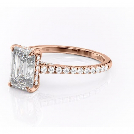 Inel de logodnă Zella din aur Rose 14kt cu moissanite tăietură smarald – Montură pavé rafinată pentru profil înalt | Personalizează și configurează gratuit online [6]