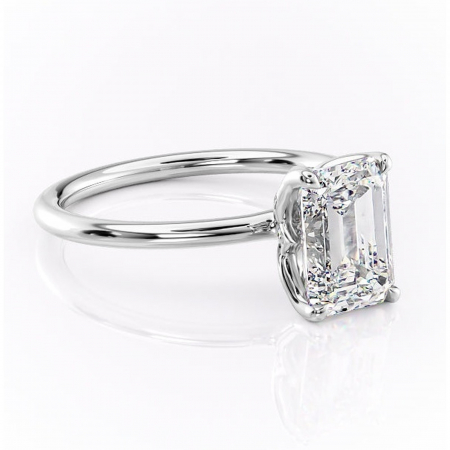 Smarald - Inel de logodnă Zephyra din aur Alb 14kt cu moissanite tăietură smarald – Solitar rafinată pentru profil înalt | Personalizează și configurează gratuit online