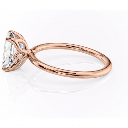Inel de logodnă Zephyra din aur Rose 14kt cu moissanite tăietură smarald – Solitar rafinată pentru profil înalt | Personalizează și configurează gratuit online [5]