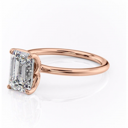 Inel de logodnă Zephyra din aur Rose 14kt cu moissanite tăietură smarald – Solitar rafinată pentru profil înalt | Personalizează și configurează gratuit online [6]
