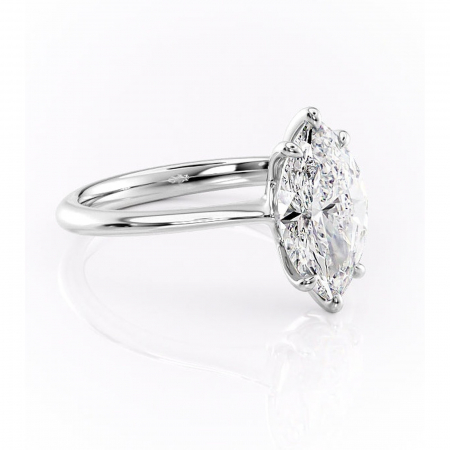 Marquise - Inel de logodnă Zirena din aur Alb 14kt cu moissanite tăietură marquise – Solitar rafinată pentru profil jos | Personalizează și configurează gratuit online