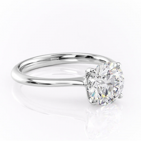 14K - Inel de logodnă Zirena din aur Alb 14kt cu moissanite tăietură rotundă – Solitar rafinată pentru profil jos | Personalizează și configurează gratuit online