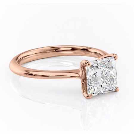 Princess - Inel de logodnă Zirena din aur Rose 18kt cu moissanite tăietură princess – Solitar rafinată pentru profil jos | Personalizează și configurează gratuit online