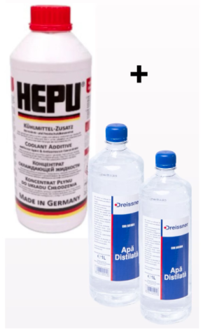 Uleiuri / Lichide auto - Pachet Antigel concentrat Hepu G12, Rosu, 1.5L si Apa distilata Dreissner, 2L