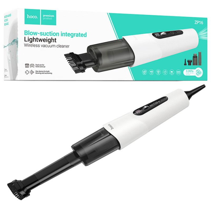 Aspirator portabil HOCO 50W – functie dubla suflare si aspirare, baterie 3600mAh, alb [5]