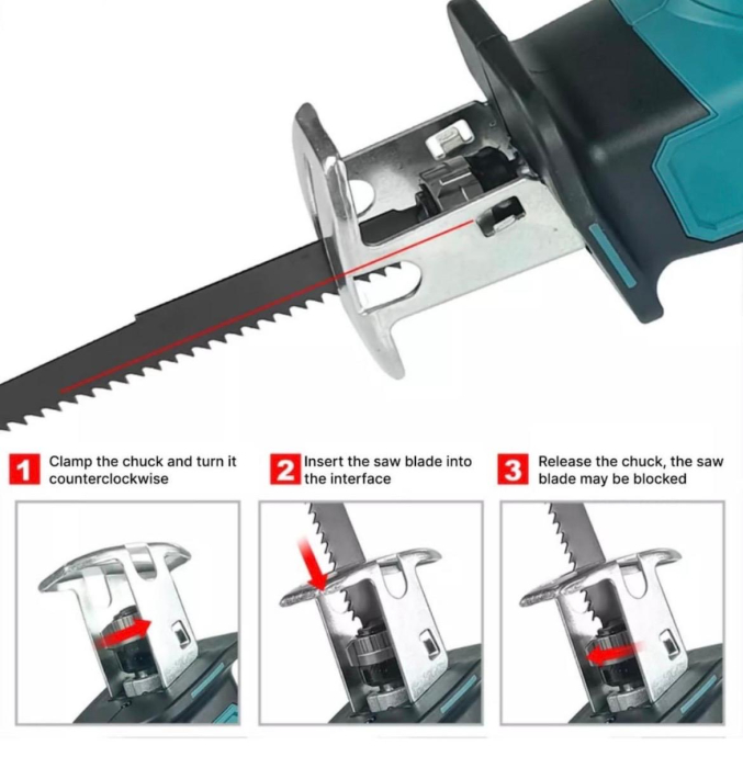 Fierastrau electric profesional cu 5 panze pentru lemn si metal si 2 acumulatori de 48V. [3]