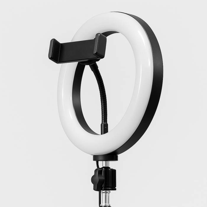 Lampa circulara cu trepied si suport telefon pentru selfie – iluminare profesionala [1]