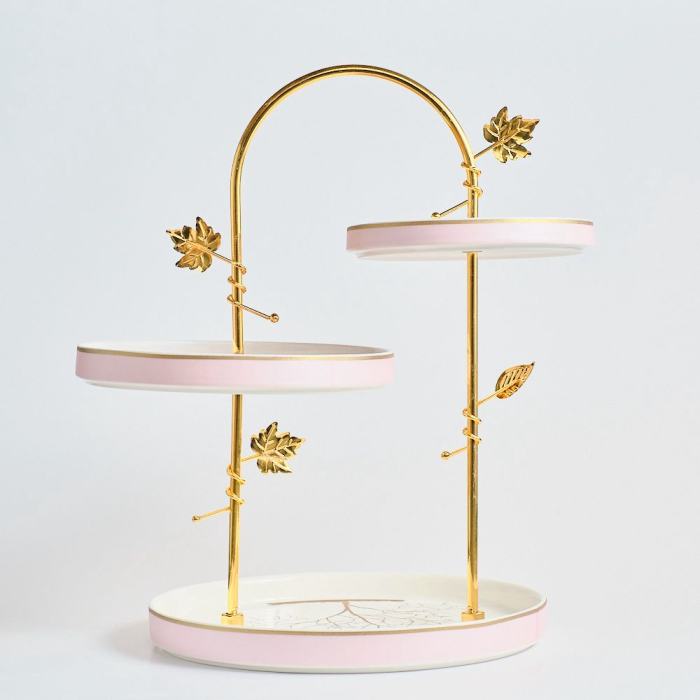 Platou etajat cu suport metalic auriu  [4]