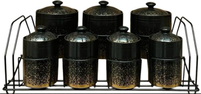 Set 7 Recipiente pentru Condimente din Portelan cu Suport de Metal [1]