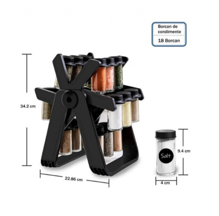 Organizator condimente rotativ cu 18 borcane din sticla – design premium [3]