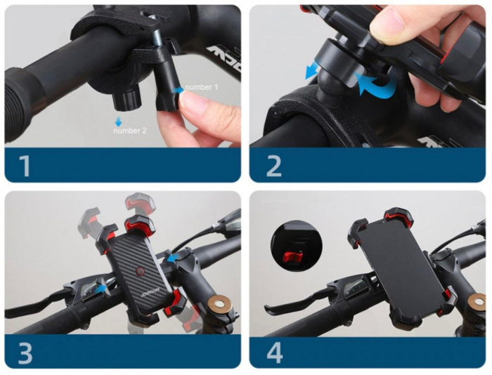 Suport de telefon pentru bicicleta / motocicleta, Rotire 360, dimensiuni intre 4.7 - 7" - negru [8]