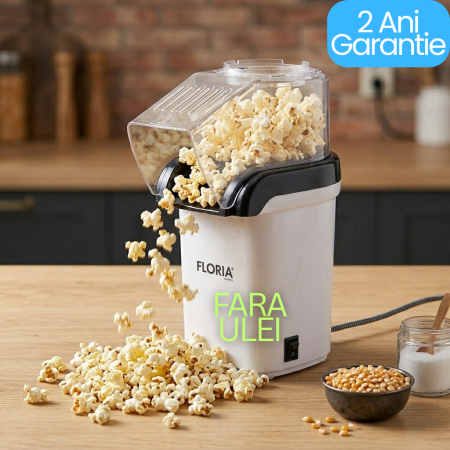 Aparat de Popcorn Alb cu Aer Cald, 1200W, Capacitate 60g, Fără Ulei