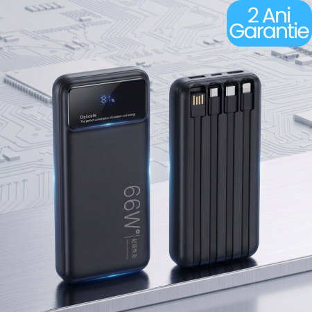 Baterie Externă 10.000mAh Super Fast Charge 66W – Powerbank Universal cu Display Digital
