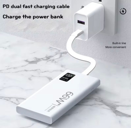 Baterie externa Super Fast Charge, 66W, Led digital, Capacitate 20.000mAh, Alb [2]