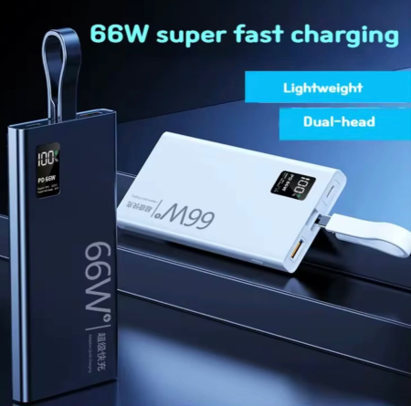 Baterie externa Super Fast Charge, 66W, Led digital, Capacitate 20.000mAh, Alb [1]