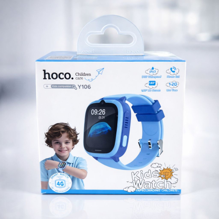 Produse - Ceas inteligent pentru copii Hoco Y106, 4G, GPS, Nano-Sim apeluri video, IPX7, albastru, pentru băieți