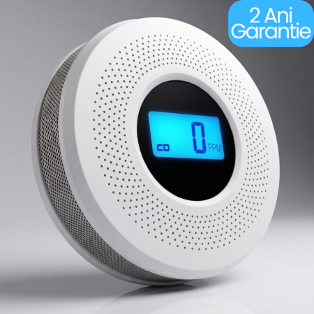 Casa si Gradina - Detector de Fum și Monoxid de Carbon (CO) 2-în-1, Alarmă Sonoră și Luminoasă, Ecran LCD Digital, Senzor Electrochimic