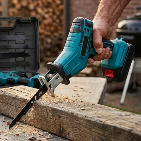 Fierăstrău Electric Tip Sabie Profesional, 2 Acumulatori 48V, 5 Pânze Incluse pentru Lemn și Metal [1]