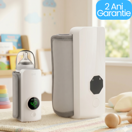 Încălzitor Portabil de Biberoane, Baterie Reîncărcabilă 4000mAh, 6 Trepte de Temperatură (37-55°C), Încălzire Rapidă, Afișaj LED, Alb [0]