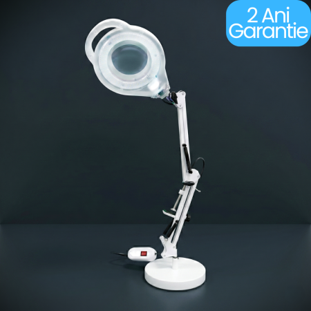 Produse - Lampă Cosmetică LED cu Lupă 5x, Braț Articulat Reglabil, Putere 24W, Fixare cu Menghină, Alb