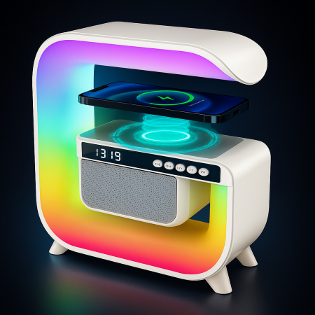 Casa si Gradina - Lampa smart LED cu Wireless Charging 15W si Boxa Bluetooth – Lumină RGB pentru Birou si Dormitor