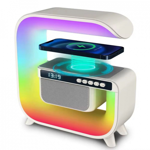 Casa si Gradina - Lampa smart LED cu incarcator Rapid Wireless 15W si boxa