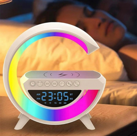 Produse - Lampa smart multifunctionala cu incarcator telefon wireless si boxa