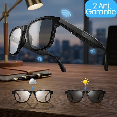 Casti si Boxe - Ochelari Inteligenți XO cu Bluetooth 5.3, Lentile Fotocromatice Anti-Lumină Albastră, Audio Open-Ear, Protecție UV400, Hands-Free