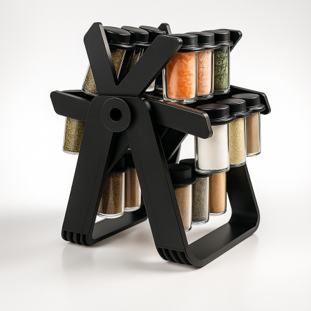 Casa si Gradina - Organizator condimente rotativ cu 18 borcane din sticla – design premium