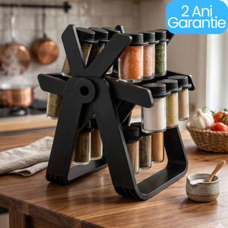 Produse - Set Rotativ pentru Condimente cu 18 Borcane din Sticlă, Suport Design Modern, Rotație 360°, Organizator Bucătărie Premium