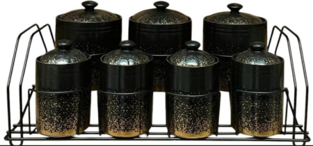 Casa si Gradina - Set 7 Recipiente pentru Condimente din Portelan cu Suport de Metal