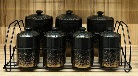 Set 7 Recipiente pentru Condimente din Portelan cu Suport de Metal [1]