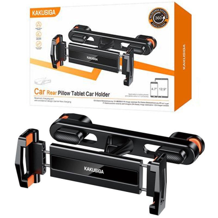 Suport Auto pentru tableta sau telefon, montaj Tetiera, cleme laterale, 360°, Negru [4]