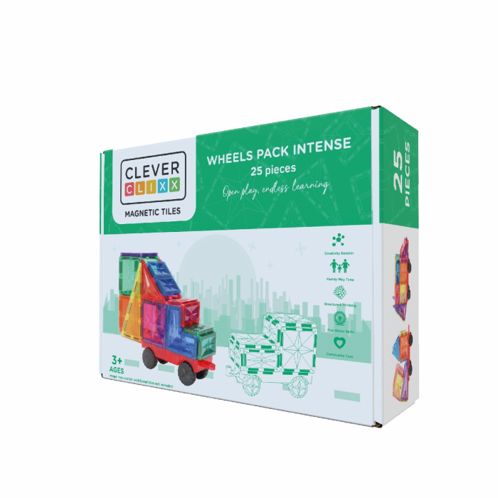 Joc magnetic de construit cu set de roti 25 piese, Cleverclixx [1]
