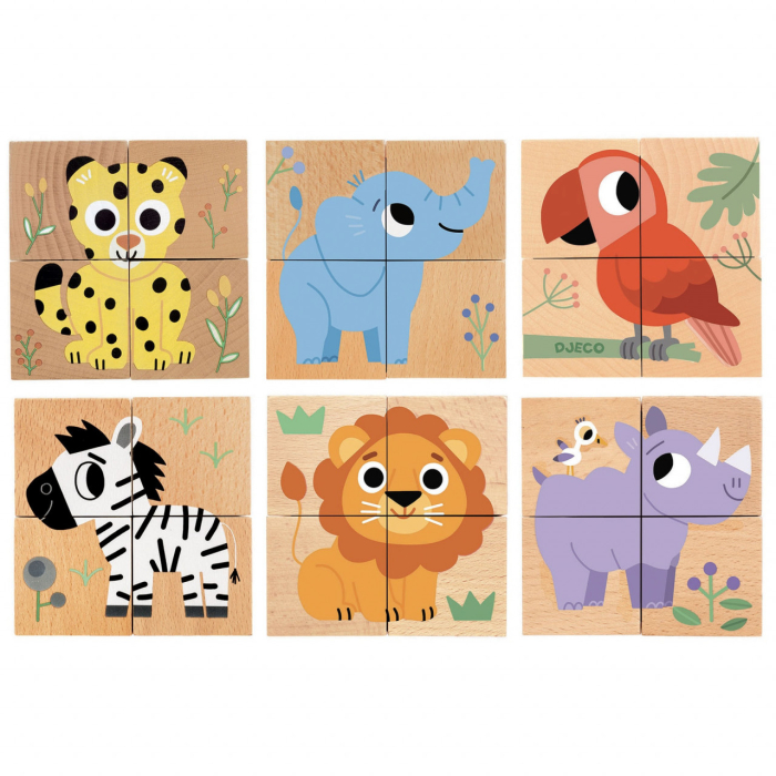 Puzzle din cuburi de lemn Animale salbatice, Djeco [2]