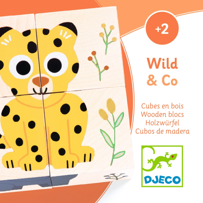 Puzzle din cuburi de lemn Animale salbatice, Djeco [4]