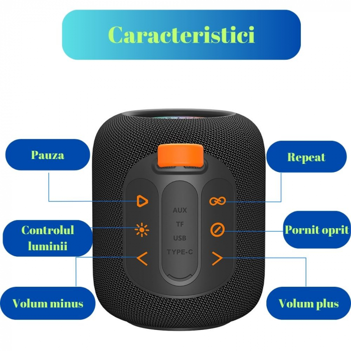 Boxă Bluetooth 10W RGB, IPX5, Bass Profund | Reducere 50% | Moonsky [3]