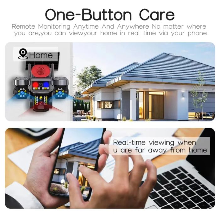 Camera de securitate solara, cu consum redus – 4G, AI, 3 lentile si 3 ecrane, 12 Mp + card 64 Gb [6]