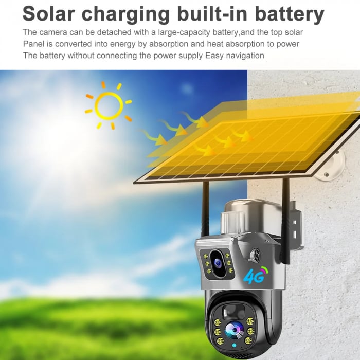 Camera Solară 4G SIM, 8MP și Lentilă Duală - Supraveghere 24/7, Fără Interupere, pan-tilt-zoom, vedere nocturna color, IP66, detectare si urmarire umana, audio bidirectional [7]