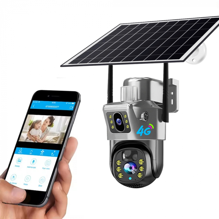 Camera Solară 4G SIM, 8MP și Lentilă Duală - Supraveghere 24/7, Fără Interupere, pan-tilt-zoom, vedere nocturna color, IP66, detectare si urmarire umana, audio bidirectional [2]
